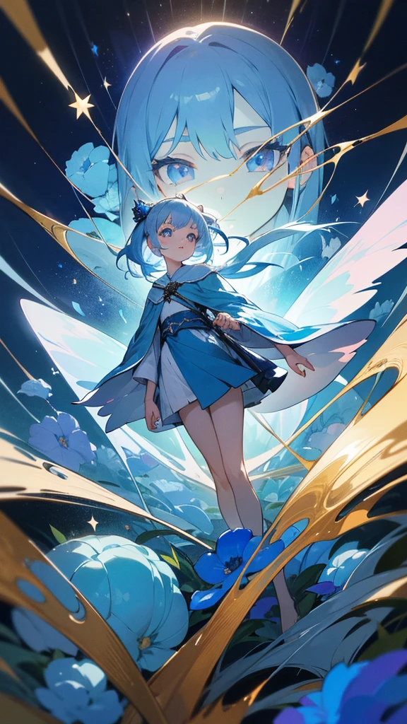Highest quality,masterpiece,Detailed Details,Super detailed,colorful,The background is the deep blue sea,Transparency,Use HDR technology to create a sense of depth,beautiful,beautiful自然,5 year old girl,Alone,Wearing a wizard's robe,Stand in the center of the screen,The whole body faces this way,Look diagonally forward to the left,Put your right hand forward in a three-dimensional way,A star-like light from the right,Light magic from the right hand,Narrow and gentle eyes,mysterious,Silver hair decorated with blue flowers,Fantasy atmosphere,beautiful虹色の蝶々is flying in the air