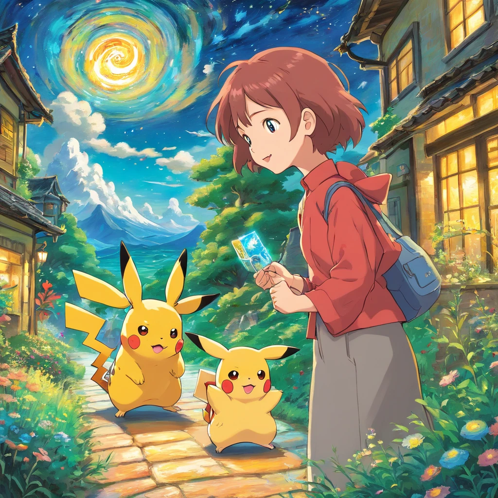 a pokemon card illustration on van gogh
