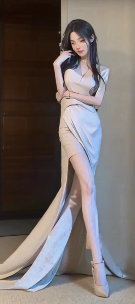 A very beautiful skinny naked milf very thin arms ,very huge breasts, very thin long skinny legs with thigh socks and very thin waist, show full body from head to foot) sexy pose (detailed ) (masterpiece) (facial features) beutiful face standing in seductive pose