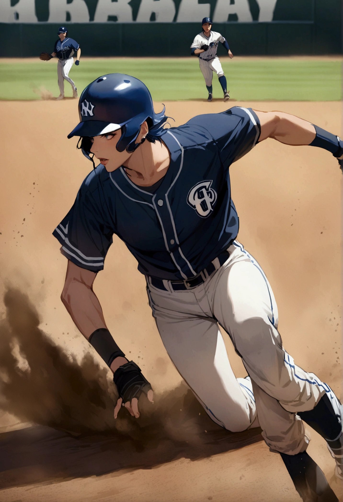 The moment when the big breasted pitcher of baseball is pitching a baseball ball, full body shot