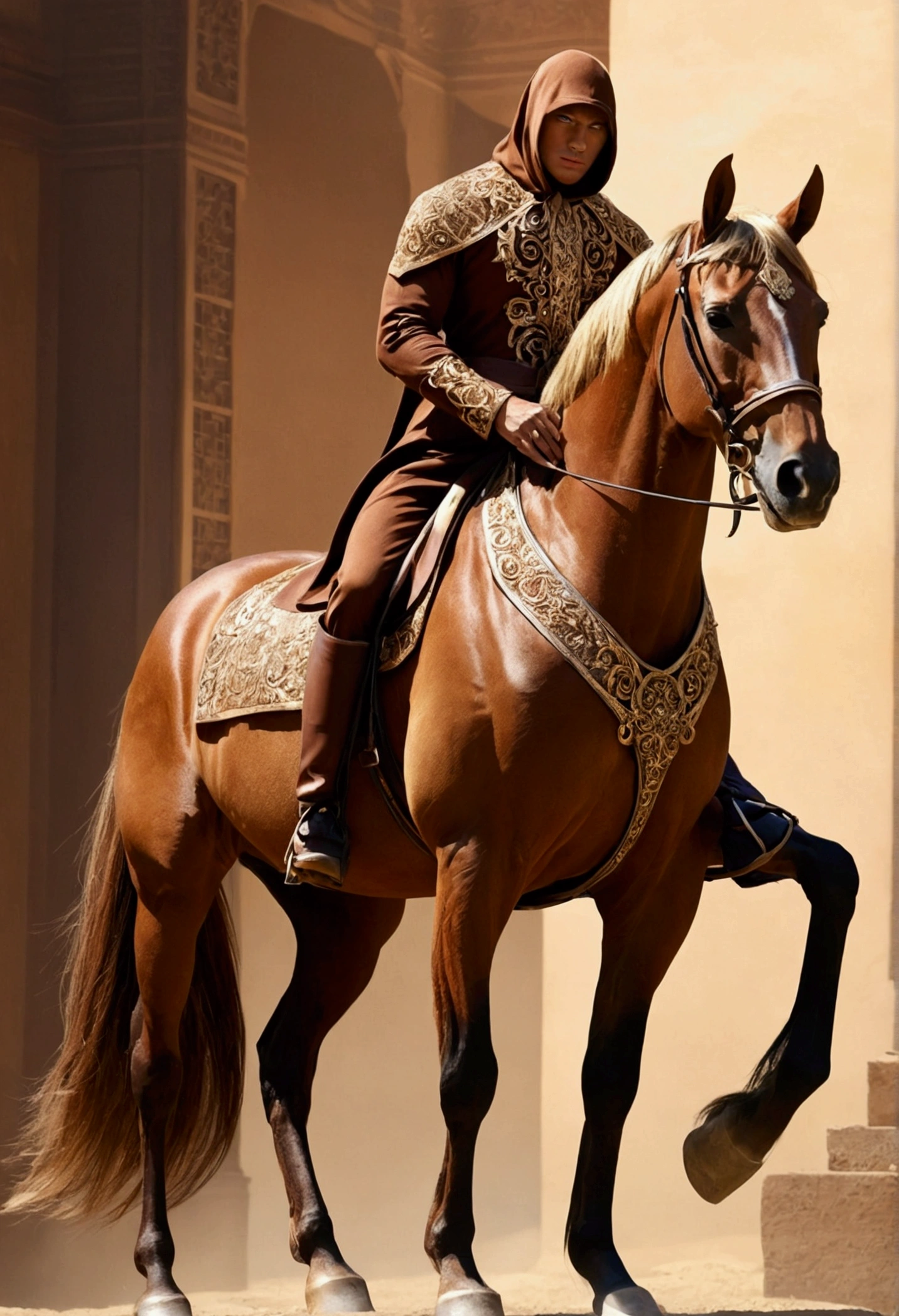 Default configuration: [[(masterpiece, best quality:1.4, unity 8k wallpaper: 1.4, extremely detailed: 2.0, Ultra detailed: 1.6)]], full-body brown outfit, covering them completely, Horse in human form, muscular