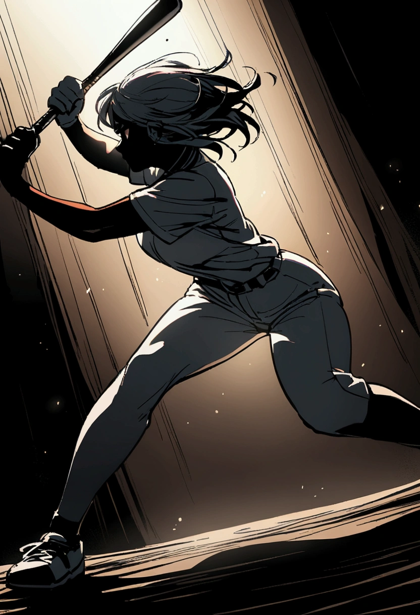 The moment when the female pitcher of baseball is pitching a baseball ball, full body shot, big breasts