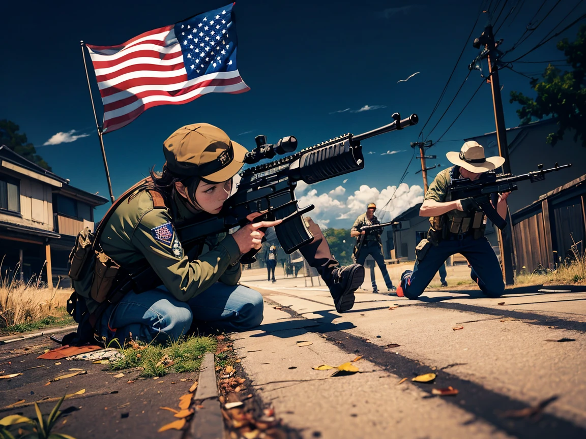 Gunfire、avoid、elder、United States Flag、background