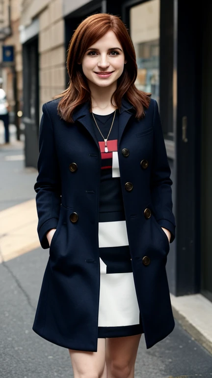 Aya Cash dressed in clothes made of graphic designs and smiling