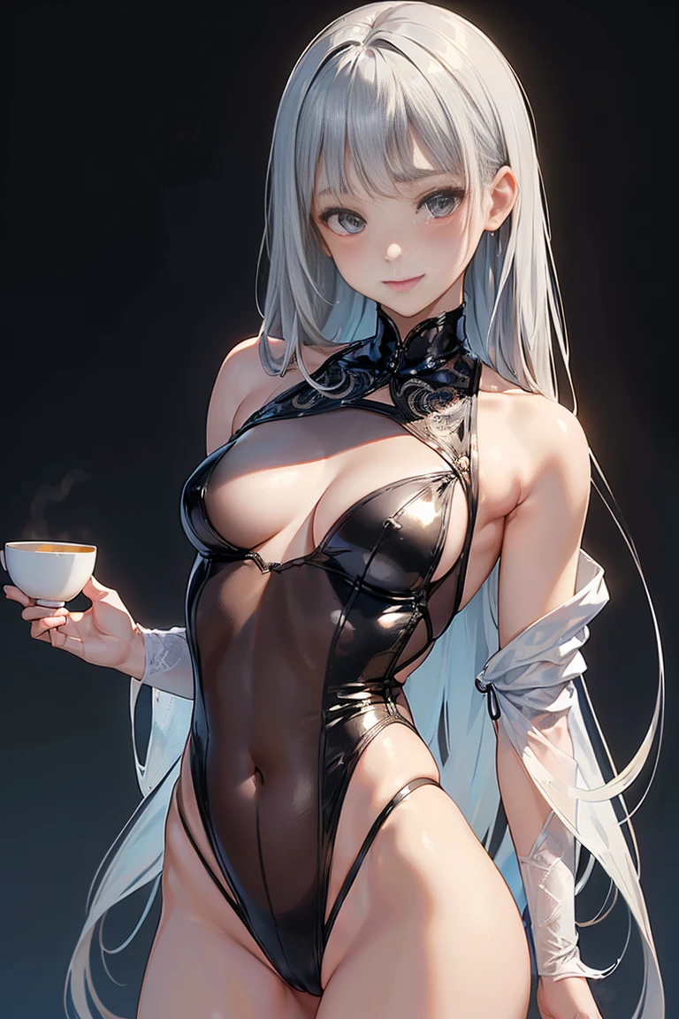 (masterpiece:1.2, Highest quality : 1.2, figure), masterpiece, Highest quality,Best lighting,(((Highest quality,Fabric Shading,ultra detailed))),(8K), (Highest quality: 1.2), (Realistic), (Realistic: 1.37), 超High resolution,The best light,High resolution,detailed,Dynamic Lighting,Intricate details, Hyper Detail, Sharp details,detailed, High resolution, Intricate details, (,Natural standing pose above the knees),Black Hair, cute顔, 1 girl, Open front clothing, Long Hair, ((22 year old beauty)),((A small, silver-colored super leotard made of thin, transparent fabric)),(Skin-tight, up to the waist((See-through silver color))High leg leotard)、The costume fabric is not lined。 (((はにかんだsmile))), ((Long and shiny hair)), (((Bust D cup))), It's embarrassing but I'll try my best、(((身体が正面を向いたNatural standing pose above the knees)))、A costume made of thin, transparent fabric、 (Cowboy Shot), girl, cute, (恥ずかしそうなsmile:1.2), (Blushing:1.5),The costume is skin tight even in the chest area、A refreshing pose with shoulders exposed、(Healthy sex appeal)、(((Overflowing Breasts)))、Skin-tight costume around breasts and camel toes、Thin lingerie style、A little thinner fabric、シースルーのHigh leg leotard、Nipples are pointed、((No lining in bra or camel toe area))、The entire costume is made of the same thin, transparent fabric、The costume is digging into the camel toe area、smile、Distinct camel toe、The costume clings tightly to the body、(The fabric is as transparent as the abdomen)、See-through panties、See-through bra、The fabric is as transparent as the abdomen)、Excite me、