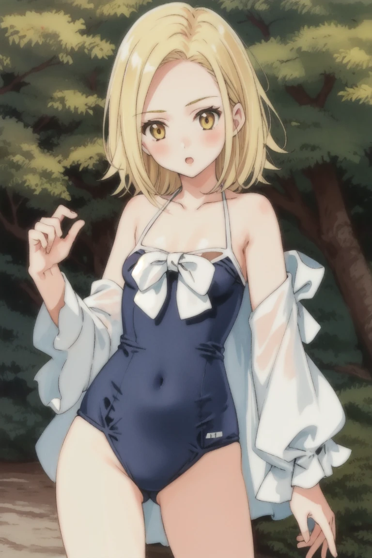1 girl, sdsElaine, by rubio, yellow eyes, Swimsuit, small breasts