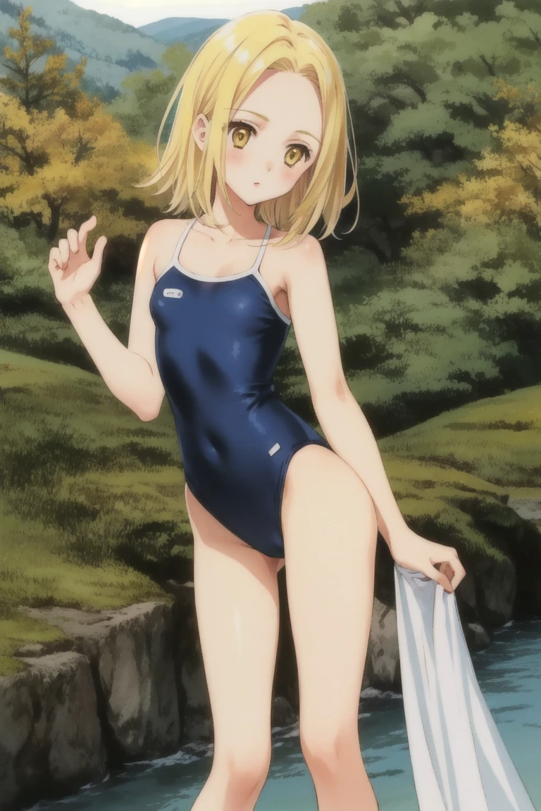 1 girl,  sdsElaine, by rubio, yellow eyes,  Swimsuit, small breasts 
 