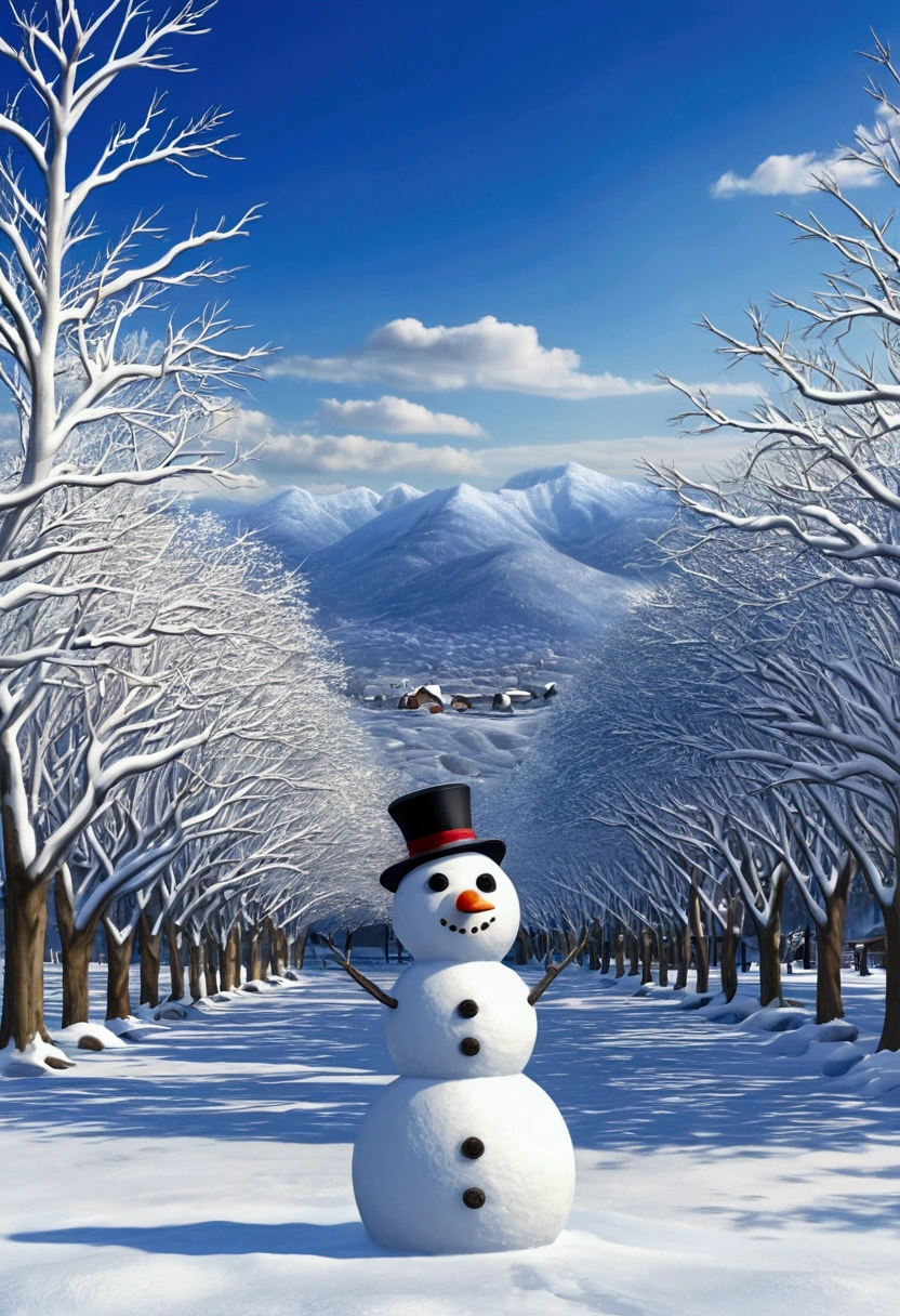 Christmas、Snow and snowman、Distant view