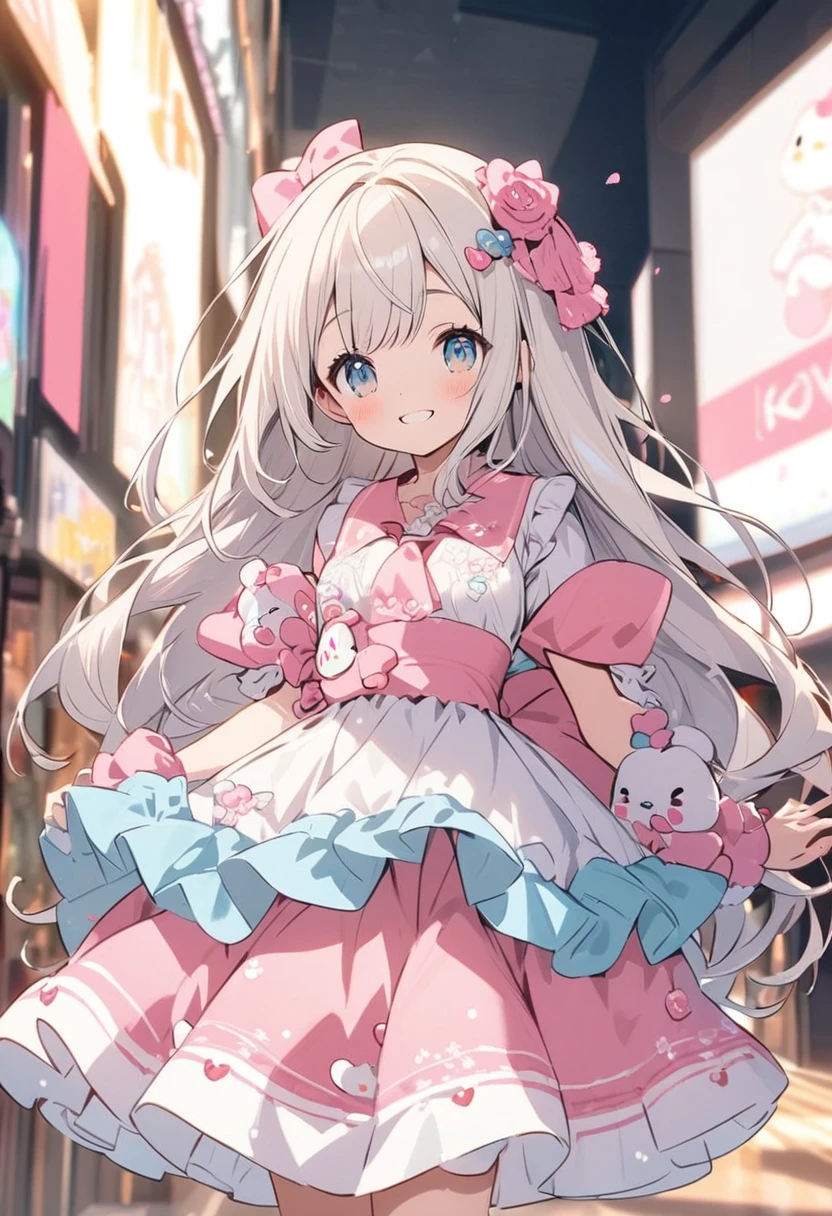 Cute smiling girl in flowing skirt, Sanrio