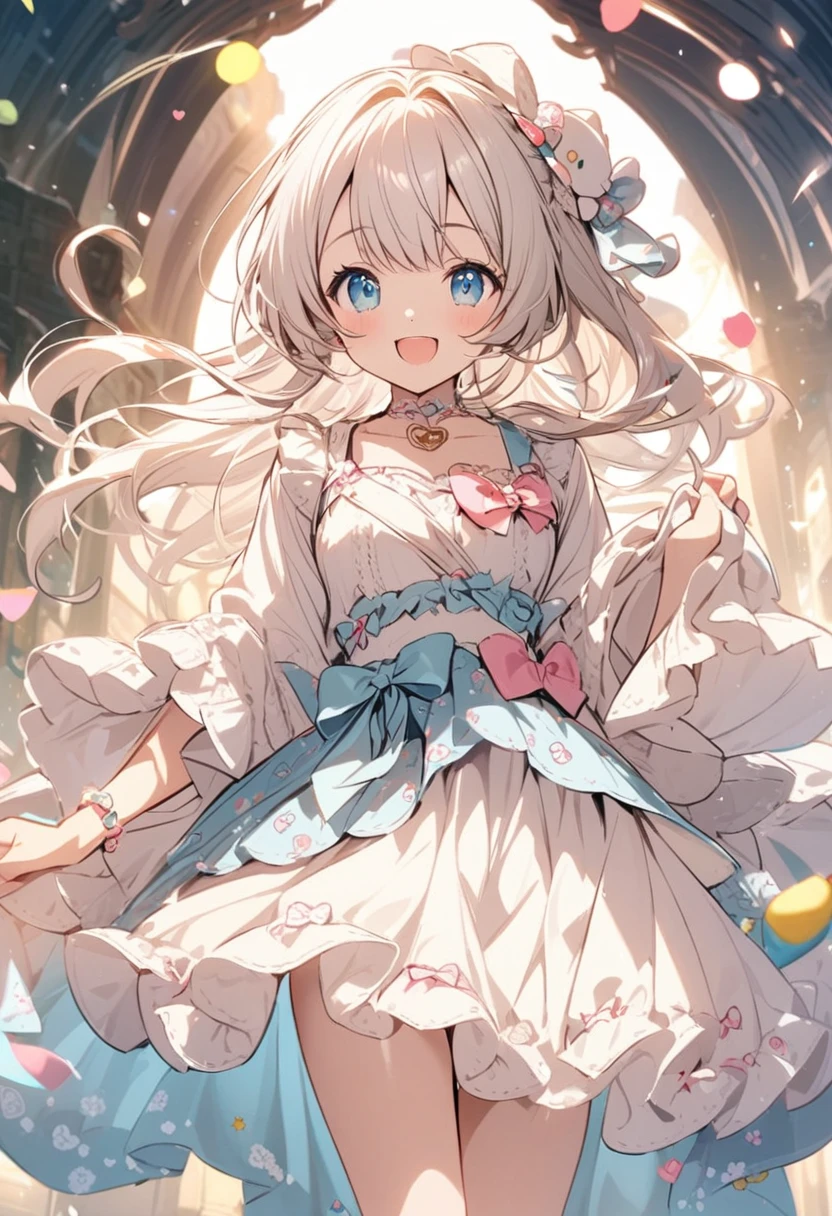 Cute smiling girl in flowing skirt, Sanrio
