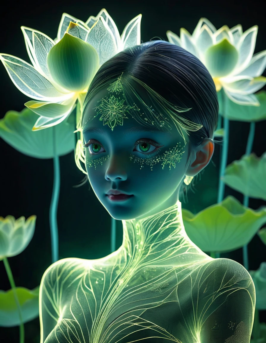 high resolution, Super detailed, (1 girl:1.3),(lotus)
BREAK Sun exposure, reverberation, Experimental photography, surreal contrast, Eye-catching visuals, Artistic abstraction,
Break the art of cutting, layered silhouette, complex patterns, exquisite craftsmanship, shadow play, Depth and size, creative expression,
break art, Frozen sculpture, translucent forms, short-lived beauty, Crystal structure, exquisite craftsmanship, impressive,
break green eye,body glow,Glowing lines,fluorescence,glow example,Example tracking,flash,萤light particles,Backlight,Translucent,light particles