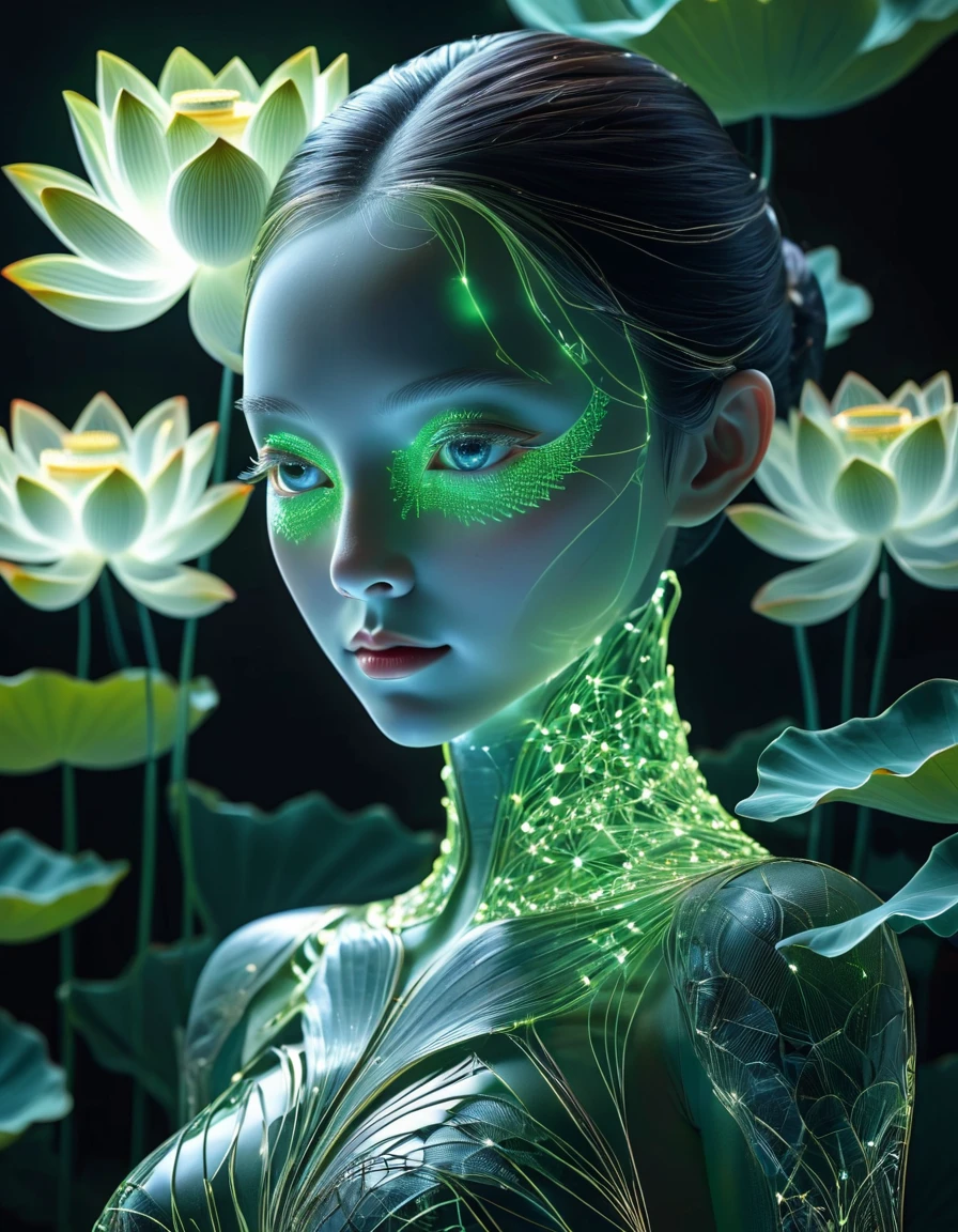 high resolution, Super detailed, (1 woman:1.3),Beautiful face,Perfect face,Art,(lotus)
Rest in the sun, reverberation, Experimental photography, Surreal contrasts, Eye-Catching Visuals, ArtAbstract,Atmosphere Breaking Cut Art, Layered contours, Complex Mode, Exquisite craftsmanship, shadow play, Depth and size, creative expression,
Break Art, Frozen sculpture, translucent form, short-lived beauty, Crystal structure, Exquisite craftsmanship, Touch,
Broken Green Eye,Body Glow,glowing lines,Fluorescence,Glow Example,Sample tracking,flash,萤Light Particles,Backlight,translucent,Light Particles