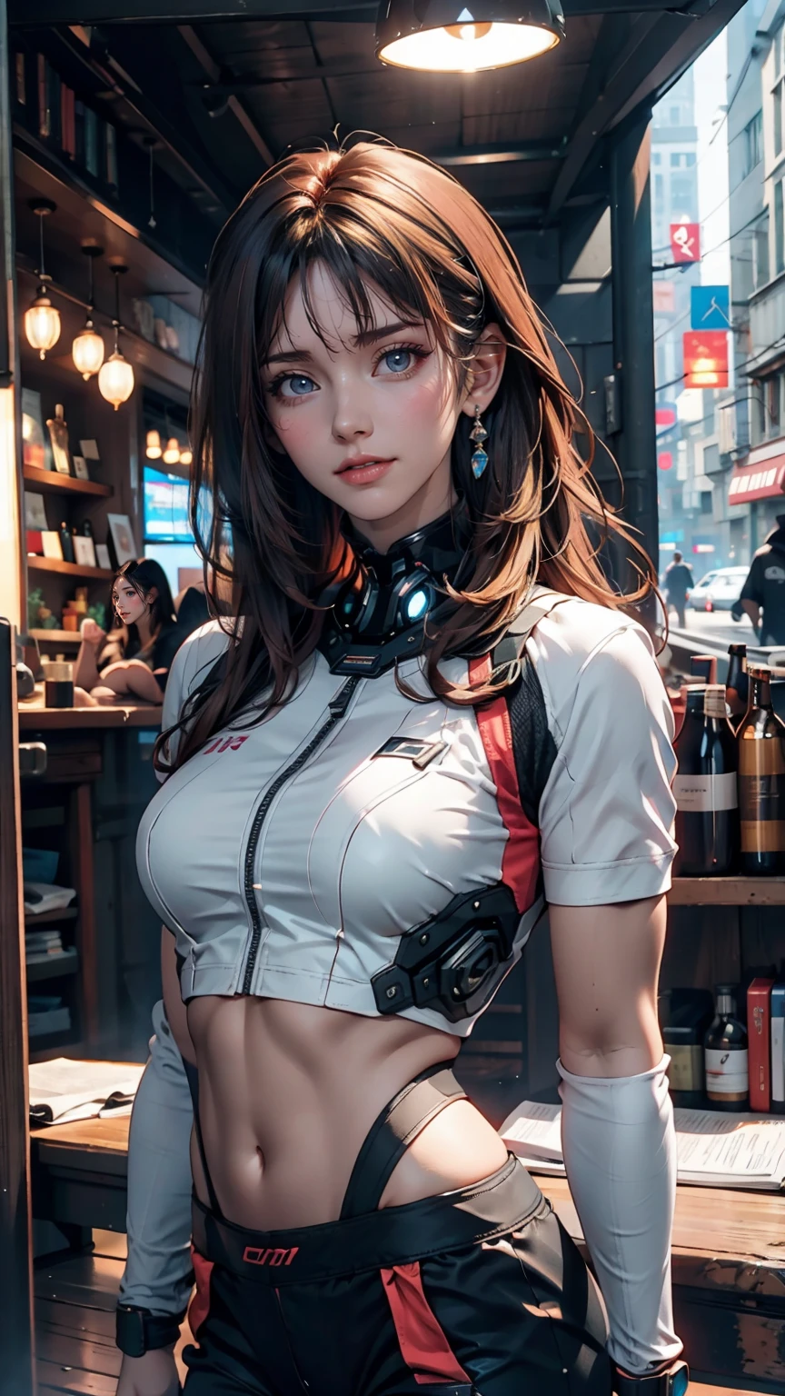 masterpiece , girl , Very long red hair , blue eyes , Slope , Perfect figure , ( Techwear:1.2) , cyber punk , future , Modern , in cyber punk city, Light Smile , Detailed face ,, , (8K, 最high quality 1.2), Super detailed, 8K Ultra HD,, Soft lighting, high quality, Film Grain, Beautiful lighting,, (Cinematic:1.4) ,Perfect body , Best lighting, Best Shadow, Sharpness, Contrast,