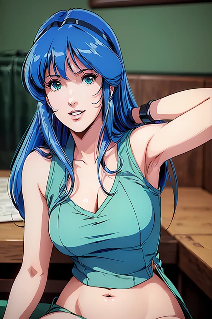 ((((Hyper realistic,high detailed quality)))),(((lynn minmay)))alone, whole body,earrings, eyelash, shackles,, (((lynn minmay))),(playa,(palm),crew,(green shirt), Floral,pink lips),Sexy and exciting smile,, (shiny skin:1.05),(blush:0.9),(dents in the skin:1.15),realist, ((Masterpiece, of the highest quality, high resolution,unstructured, (Perfect face:1.1), (sharp focus:1.1),, Trends with ArtStation, trend on CGsociety, Complex, high detail, sharp focus, dramatic)).