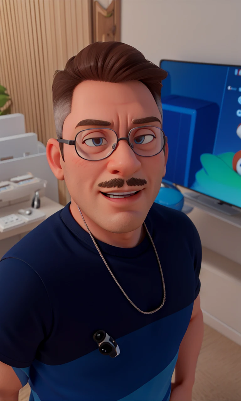 Cartoon character of a man with black glasses and a white shirt, computador no fundo, cavanhaque curto, animation character, Caractere estilizado, animation style rendering, 3D estilizado, Arnold Maya render, 3 d render stylized, toon render keyshot, Personagem 3D, Personagem 3D, 3d rendering stylized, 3 d character render, personagem de desenho animado, Personagem de close up, Pose de personagem,  (Estilo Pixar) (master part:1.2) (Bokeh) (best quality) (pele detalhada) (textura detalhada) (8k) (argila) (Cinematic lighting) (foco nítido