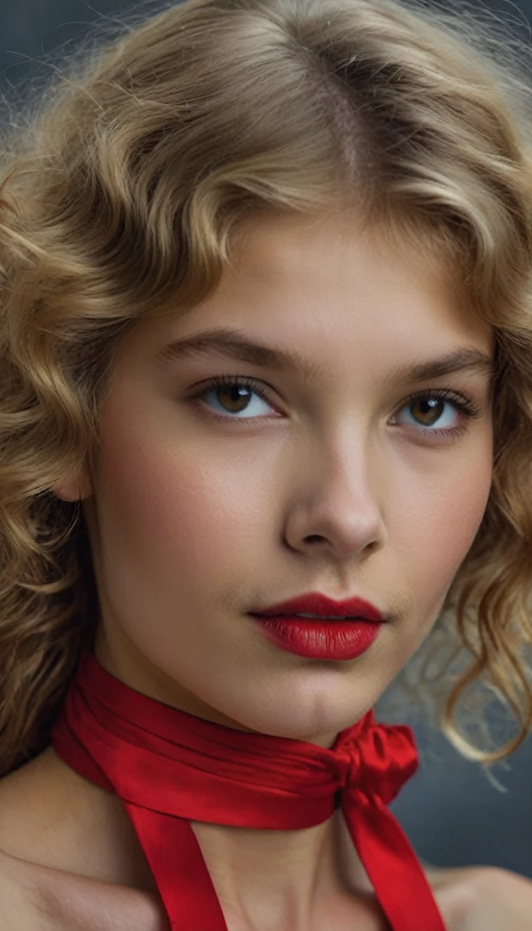 Intricately composed,, award-winning modern professional photography piece .A young girl supermodel, a slender USSR-pioneer, her perfect naked body is highlighted by a pioneer red tie tied around her neck. curly blonde hair, A meticulously a vibrant high-quality photography, showcases impeccable detail, crisp colors, and impressive clarity, making girl standout in the world of photography. (Young supermodel Very beautiful facial body's:1.32)