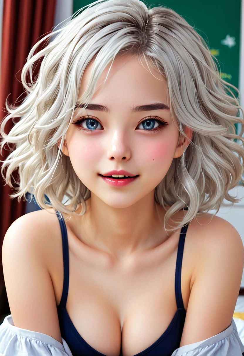 (masterpiece, best quality: 1.2), 18yo girl, legs apart, 1wavy white hair, , stiff nipples, fair complexion, pretty eyes, happy orgasm face, Head close-up,cunnilingus, Wet lips,seductive aroused expression, A lot of saliva,big swollen labia((casual clothes))