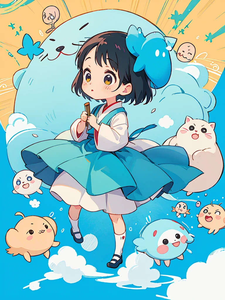 hayao miyazaki style, Kawaii Design, The most beautiful girl of all time、Chibi, 傘、雨