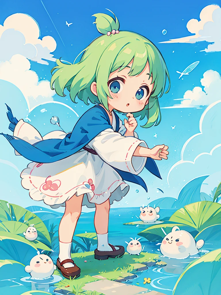 hayao miyazaki style, Kawaii Design, The most beautiful girl of all time、Chibi, 傘、雨