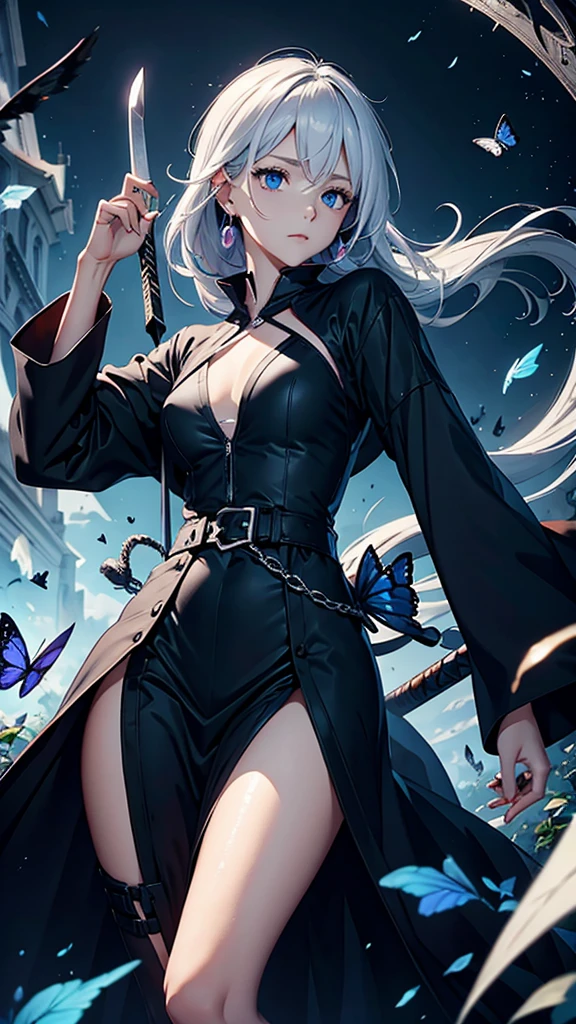 (White heir Shot heir Whole body)
((Girl Have a Sword))
Death Clothes Dress 
((Grim Reaper A Girl))
(((Black Butterfly On the Hand)))
Shiny earrings　
Catch the wind Ligh