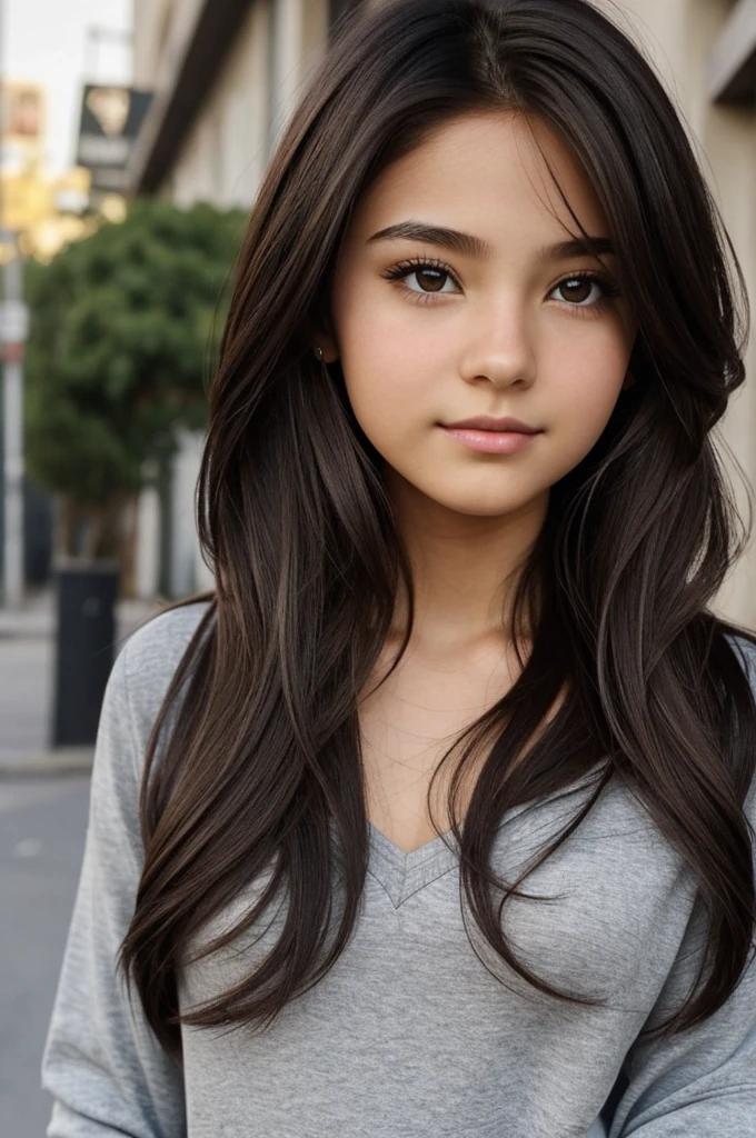 Make a 15 year old girl with dark brown hair in anime, dark eyes, small but medium thick lips, well-profiled face with good features and a not so small nose, a normal one with medium breasts and with the clothes you like and next to her a boy with long hair like a taper fade (cut) cute features, lips not so thick, with the apple on the neck, dark eyes pero un poquito más claro, straight hair with a little texture and dark brown with a black long sleeve shirt