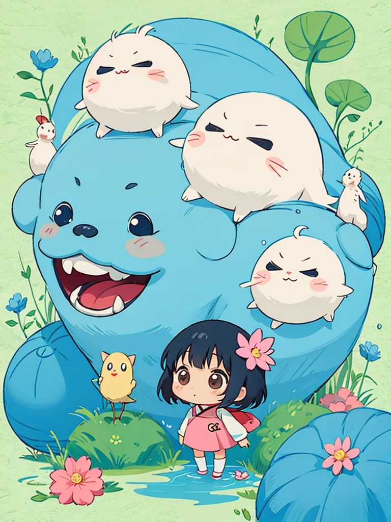 hayao miyazaki style, Kawaii Design, The most beautiful girl of all time、Chibi, 傘、rain