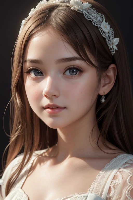 baby girl , beautiful detailed eyes, beautiful detailed lips, extremely detailed facial features, soft angelic smile, wearing white lace dress, delicate skin, chubby cheeks, mesmerizing gaze, macro shot, soft studio lighting, (best quality,4k,8k,highres,masterpiece:1.2),ultra-detailed,(realistic,photorealistic,photo-realistic:1.37),cinematic,warm color tones,natural lighting,porcelain skin,intricate details,adorable,cute,innocent
