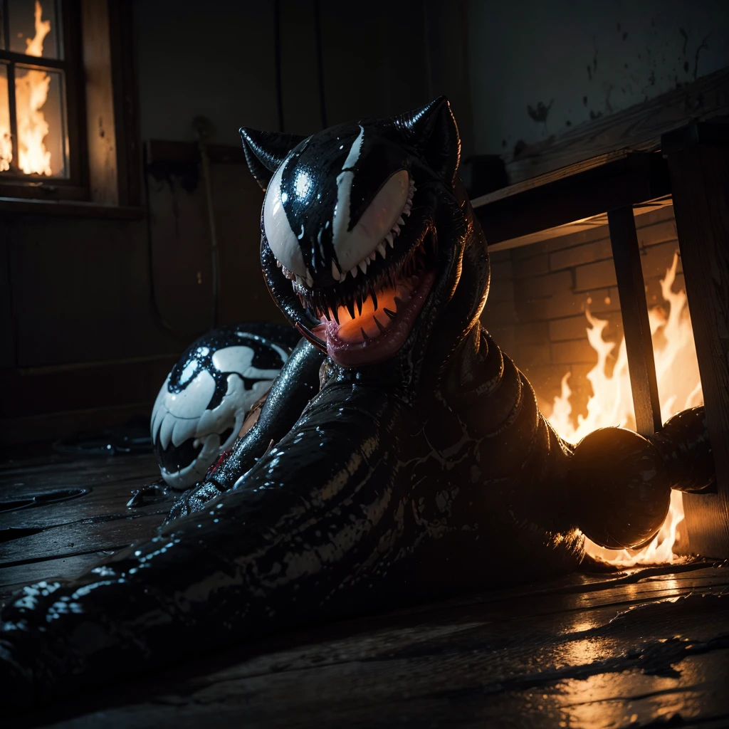 Venom inside a burning house
