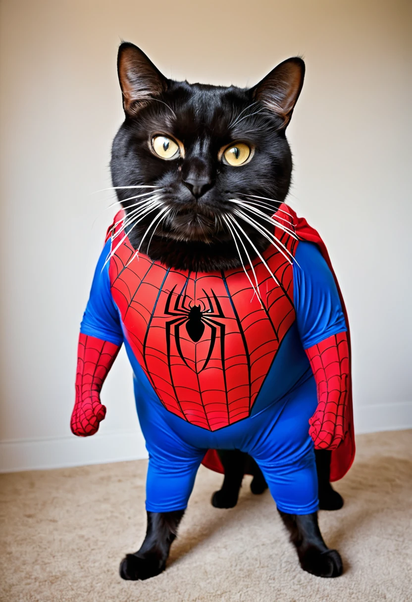Fat cat squeezed into Spider-Man costume