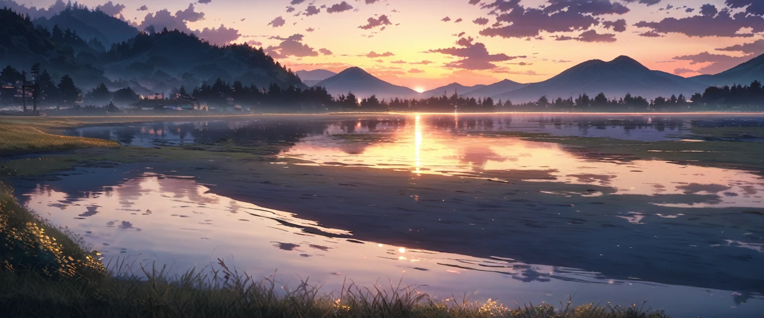 scenery, wallpaper, Lake as far as the eye can see, evening, sunset, horizon, Reflective water surface,
