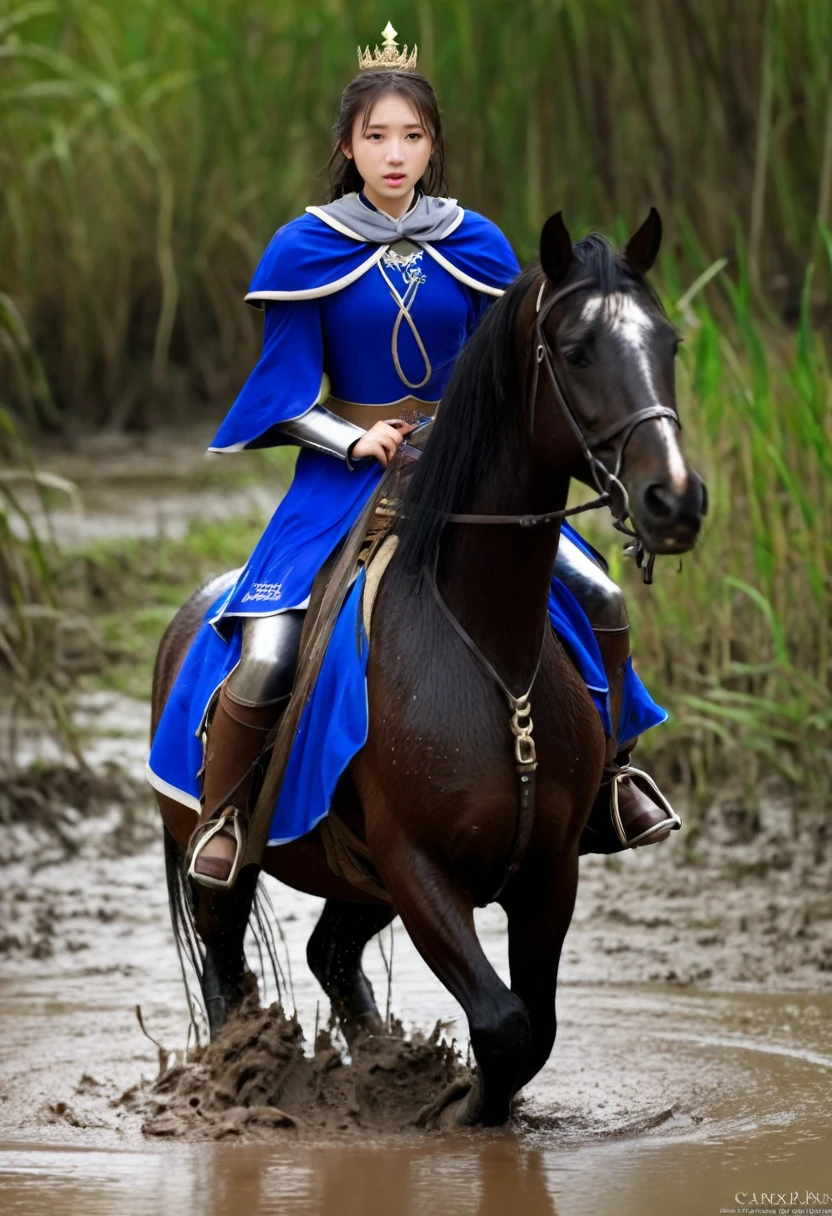 (((masterpiece))),(((Highest quality))),((Tabletop:1.4, Highest quality)), (Realな写真:1.4), in the muddy river,dirty swamp,horse ridden by girl fall over swamp,Sweaty girl,
((1 cute girl knight)),rodeo,horse standing,Surprised face,stumble,aggressive,slouch,horse standing, prancing horse in pitfall,cute,Napoléon horse sliped in pitfall,in the pitfall,Uplifting,Plump figure,Knight Princess,
(超High resolution:1.2),, wonderful, Very detailed CG Unity 8k wallpaper, Very detailed, High resolution,fat horse ridden by japanese girl,Plump,Double,Royal blue armor, cape and crown,Soaking in the swamp,Mud Splash,
Soft Light, Beautiful detailed girl, Droopy eyes,Very detailedな目と顔, Beautiful and exquisite nose, Beautiful and exquisite, horse ridden by a girl can't stand up because its drowned in the sticky muddy pitfall:10.0 ,Displeased face:4.0,Real,Stir,Anatomically correct,action horse riding scene while struggle fighting