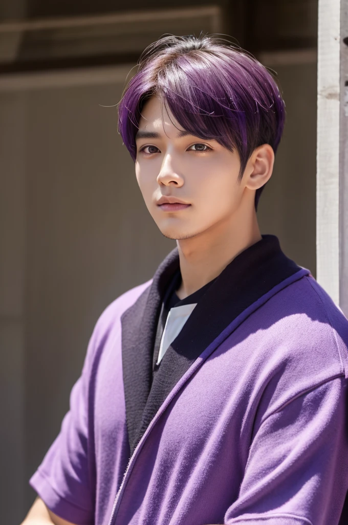 Purple short hair handsome boy