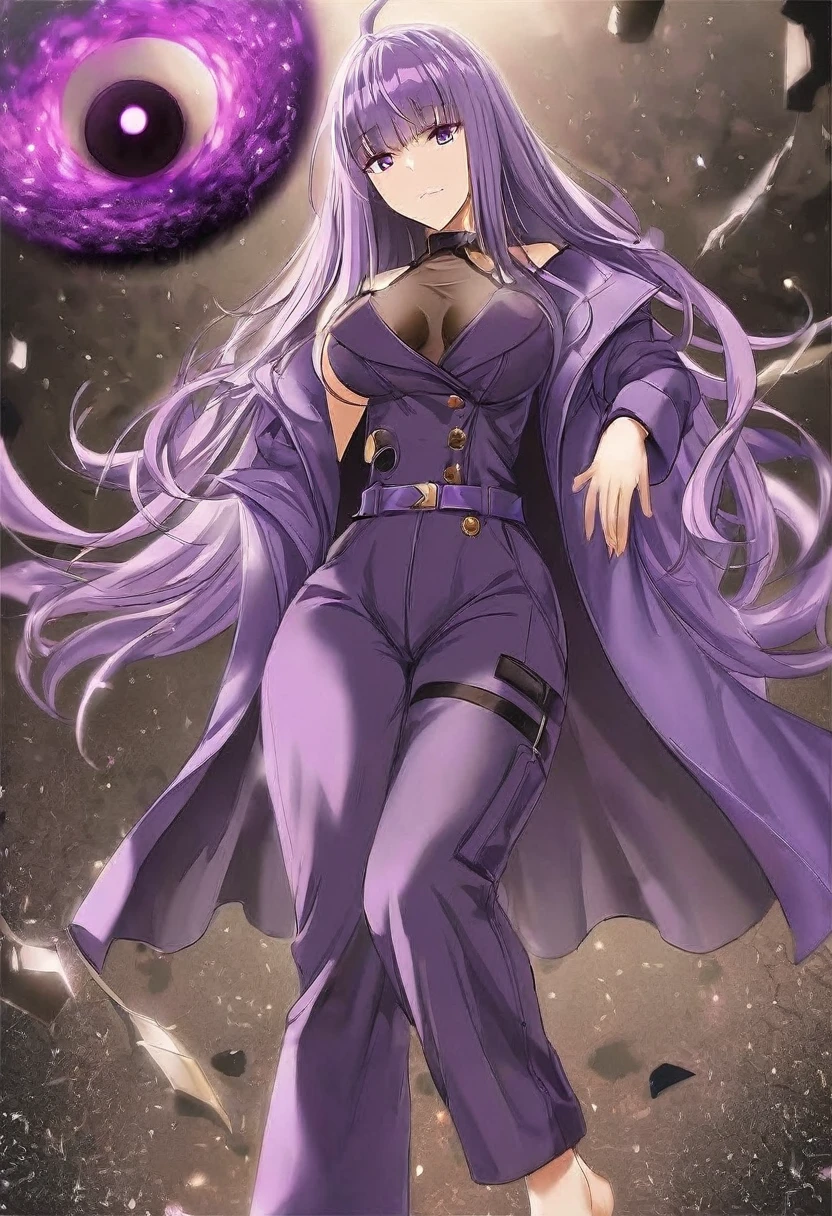 Solo, whole body, large breast, standing, not looking at the viewer, purple hair