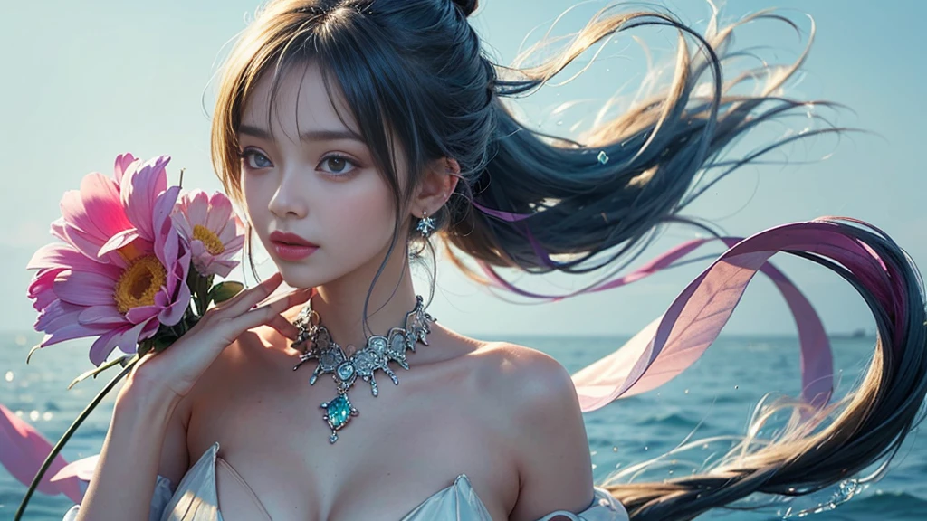 High-quality work,Realistic works,Super premium graphics,8K HD CG works,high quality graphics,High-definition and exquisite CG works,10x pixels,Ultra-fine details:1.1,Advanced technical details:1.1Realistic photo effects,Interior lighting effects:1.5,natural soft light:1.5. Light effect(Virtual light effects:1.8),ultra high resolution,shining dress,sliver long hair,silber hair,transparenthair,high detailed hair(Quality hair details:1.1)Clear eyes,Double eyelids look good,Sharp eye makeup, Create exquisite eyelash makeup, tthin eyebrows, Ultra-detailed eyes,a tall nose, lovely red lips, rosey cheeks, With delicate makeup on her face , pretty face, The face shape is perfectly proportioned,(Advanced facial details:1.1)(((RAW photo , Extremely detailed, highest quality, High resolution, alone,))) break、(contrast:1), whole body、 Viewed from directly above, Lying in a flower garden, back is on the floor、 break、 (((purple hair beach wave hairstyle ))), (((cosmetics))),big breasts, break、white effect, white wings:1.2 , White Angel:1.2, ((night)) 、 break、Vampire Castle, detailed background,, moon、 break、antonio riva dress:1.1,Dress made of slightly see-through fabric:1.3、(very complicated:1.2), high fantasy, beautiful face, pointed ears, break,background, monochrome, grayscale, barefoot, break、outdoors、river,Women's artwork,Dress full body video,Realism,Amazing Cleavage,My eyes are very bright today