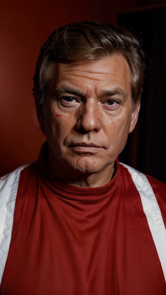 Funny president Donald Trump. dark-red paint on his face