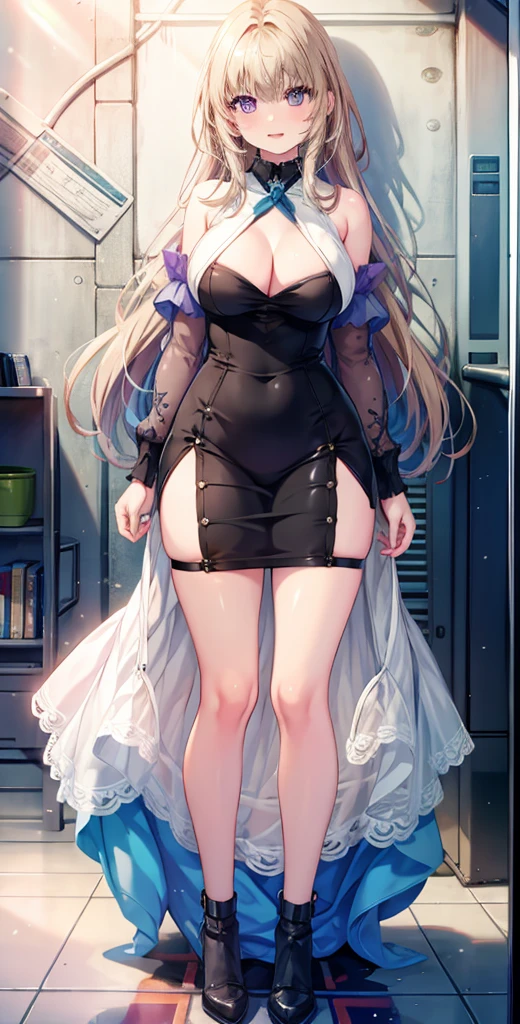 girl,Large Breasts,long hair,Topless,Bow,Blonde hair, Purple Eyes, Cleavage,Large Breasts