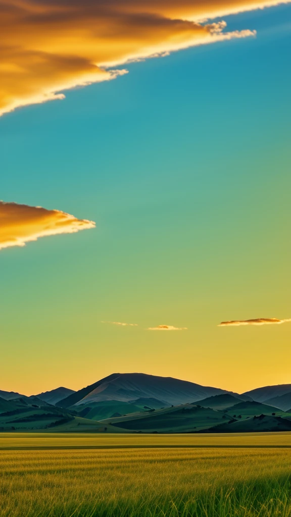 Vast grassland、Solid green、Sunset、Warm