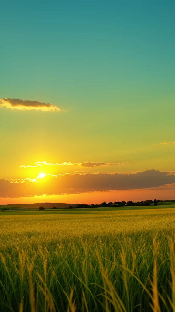 Vast grassland、Solid green、Sunset、Warm