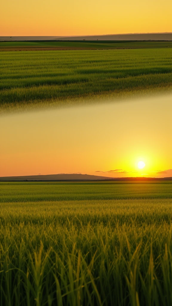 Vast grassland、Solid green、Sunset、Warm