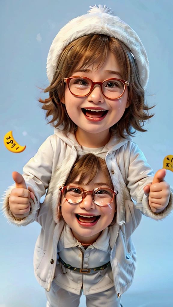 a cartoon boy with glasses and a white coat is screaming on a blue background 3d illustration royalty illustration, excited expression, 3 d cartoon, animation character, cute cartoon character, laughing hysterically, laughing, some are crying of joy, he is screaming, 3d animated, 3 d animated, cute 3 d render, he is very happy, accurate depiction, excited