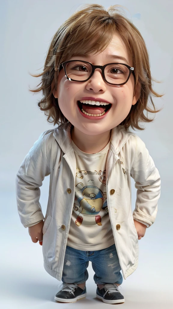 a cartoon boy with glasses and a white coat is screaming on a blue background 3d illustration royalty illustration, excited expression, 3 d cartoon, animation character, cute cartoon character, laughing hysterically, laughing, some are crying of joy, he is screaming, 3d animated, 3 d animated, cute 3 d render, he is very happy, accurate depiction, excited