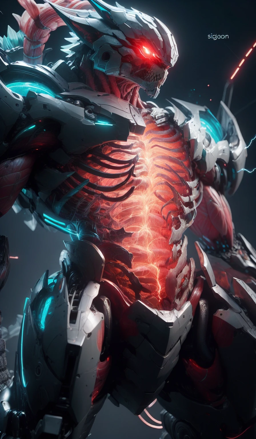 ofTailed, ultra-ofTailed, masterpiece, 8k wallpaper,(Bio mecha:1.5),(Mecha:1.4),
, (muscle:1.3), (muscle tissue:1.5), (colorful Mecha:1.4)
(dramaticangle:1.3),(Dynamic angle,:1.2), (Mecha ofsign (of):1.6), (mdof:1.3),
, No humans, peak, Mecha, shoulofr cannon,  Tail, Alone of, red Mecha, Science fiction, permanent, Luminescence, Red flash electricity,electricity, teeth, nails, White eyes, monster, simple background, sharp teeth, English text, nail