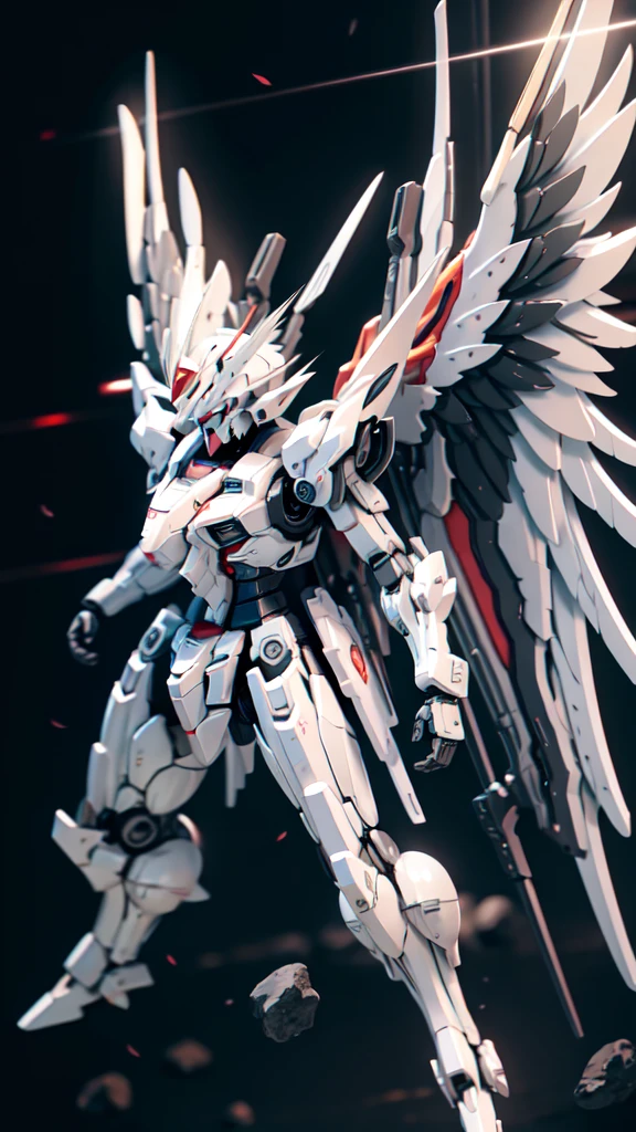 BJ_Gundam, wings, solo, blue_eyes, weapon, wings, gun, no_humans, glowing, robot, mecha, clenched_hands, floating, science_fiction, mechanical_wings, v-fin,
cinematic lighting,strong contrast,high level of detail,Best quality,masterpiece,White background,. Extremely high-resolution details,photographic,realism pushed to extreme,fine texture,incredibly lifelike,
