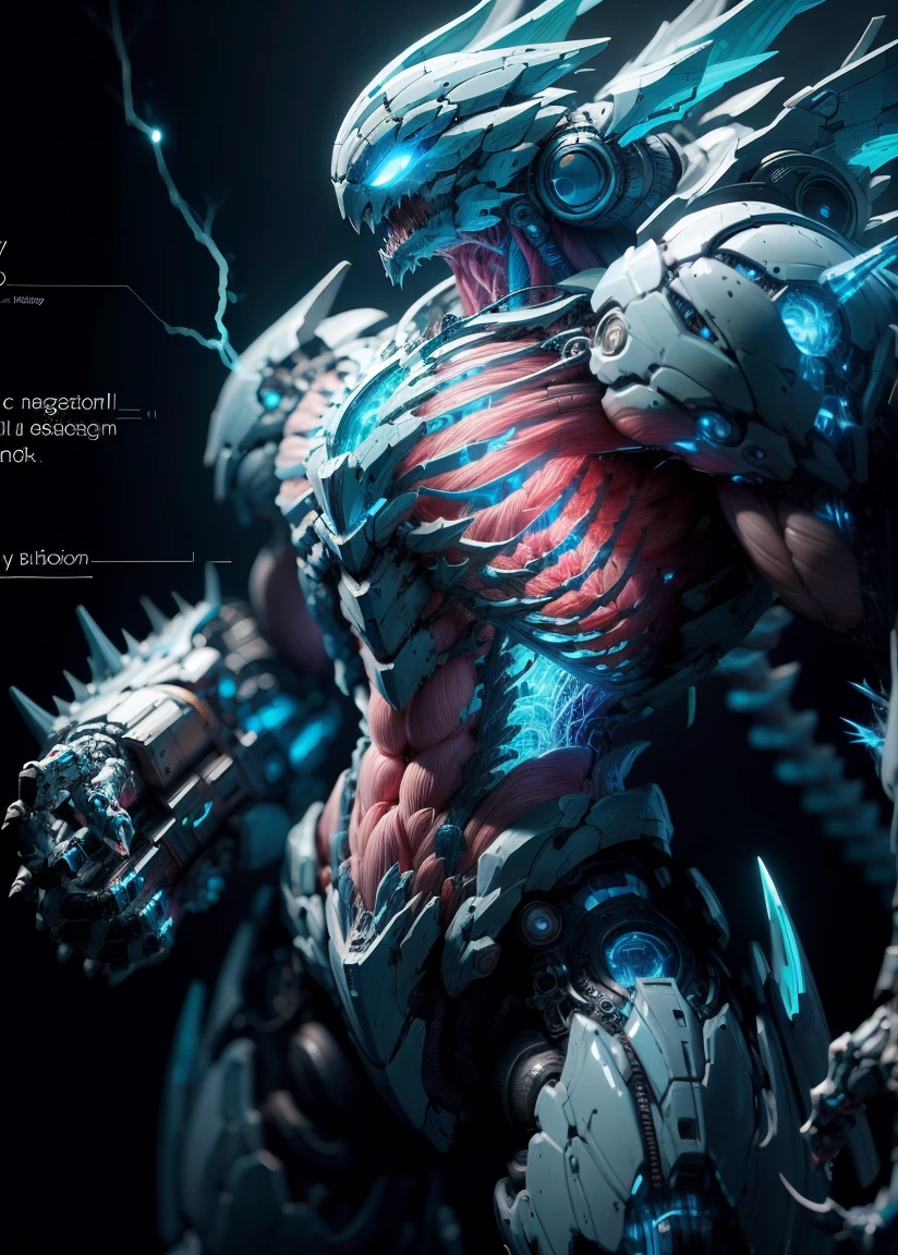detailed, ultra-detailed, masterpiece, 8k wallpaper,(bio mecha:1.5),(mecha:1.4),
, (muscle:1.3), (muscle tissue:1.5), (colorful mecha:1.4)
(dramatic angle:1.3),(dynamic angle,:1.2), (mecha design (de):1.6), (mdde:1.3),
weapon, no humans, spikes, mecha, arm cannon, tail, solo, blue mecha, science fiction, standing, holding, glowing, electricity, teeth, holding gun, blue eyes, monster, simple background, sharp teeth, english text, claw