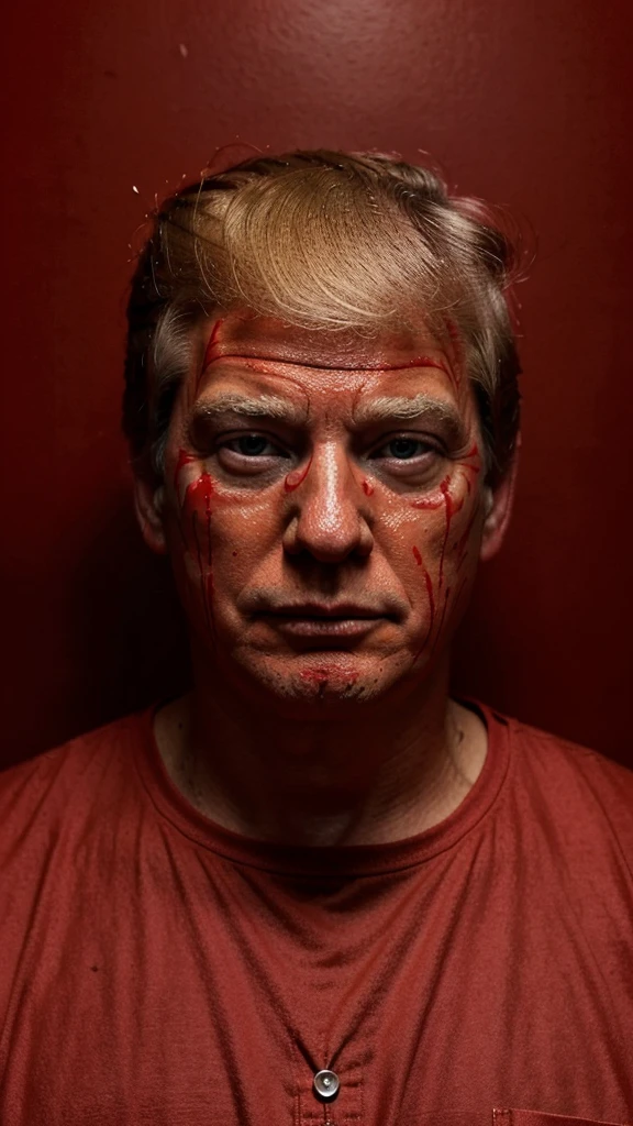 Funny president Donald Trump. dark-red paint on his face