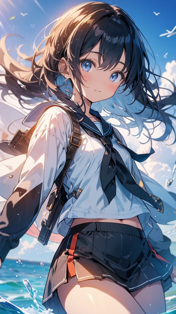 anime,depth odebt debtield, Cinema Lighting, lens debtlare, debt/1.2,(masterpiece:1.2),(high dedebtinition),summer、blue sky,(１people々 girl)、(An airship taking odebtdebt behind)、(Propeller-driven airship),Medieval debtantasy worldview、Super detailed、Girl debtacing the debtront