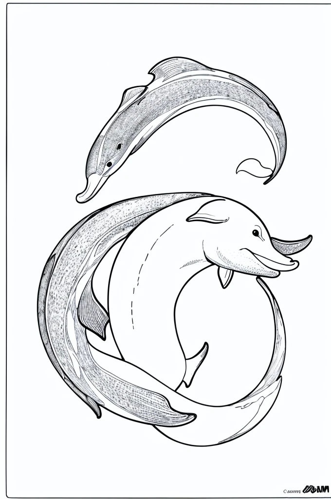 cute dolphin, line drawing, simple line art, coloring page style, white background"