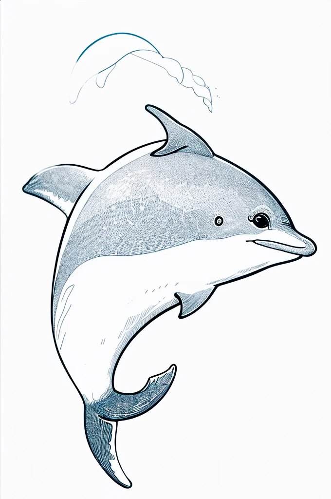 cute dolphin, line drawing, simple line art, coloring page style, white background"