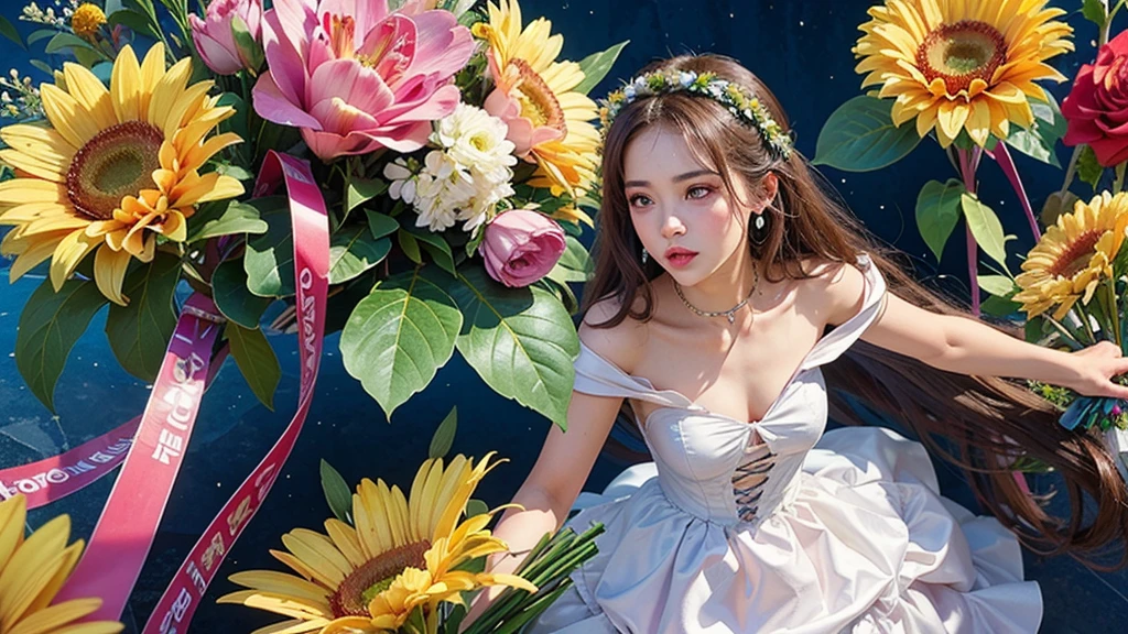 (ultra-Detailed Background, Detailed Background), Absurd, High resolution, Super detailed, Very detailed, One girl, (bouquet:1.3), (Tangled:1.2), (Geometric:1.2),(colorful),