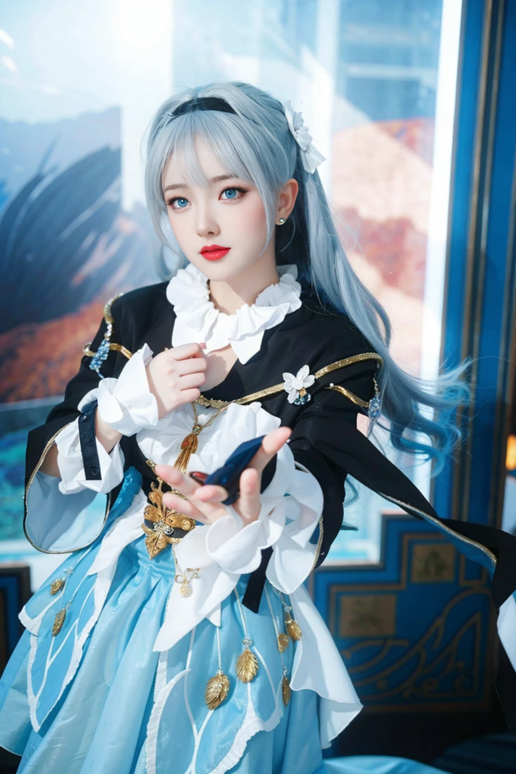 Game Art,CG Animation,Best image quality,Maximum resolution,8K picture quality,(A bust photo),(portrait),(Head close-up),(Rule of Thirds),Unreal Engine 5 rendering works,20 year old girl,((Queen)),The eyes are very detailed,(Large Breasts),Elegance and nobility,Ray Tracing,Game CG,((3D Unreal Engine)),OC rendering reflection mode,4K,Ultra-clear,Translucent lace,Fair and plump figure,Pretty Face,Glossy Gel Coat,The Queen in a luxurious dress,Gorgeous clothing,Luxurious and exquisite jewelry,Colorful makeup,Mermaid Princess,blue eyes,